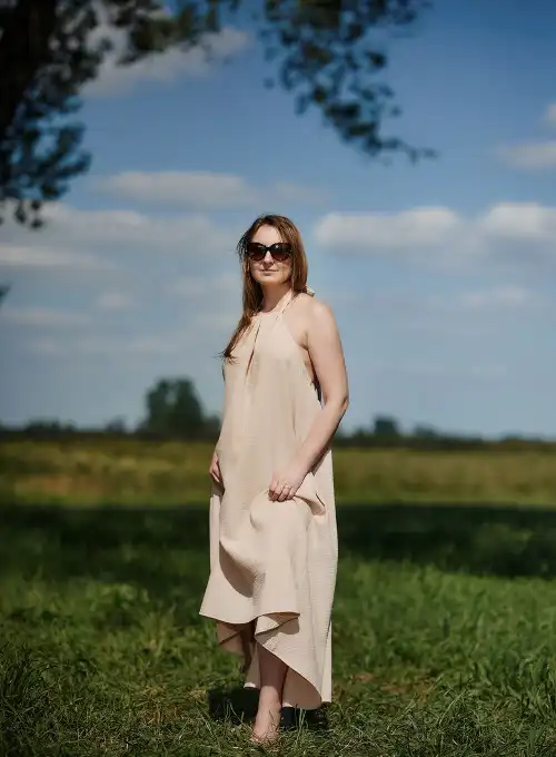 Sukienka muślinowa długa beż one size